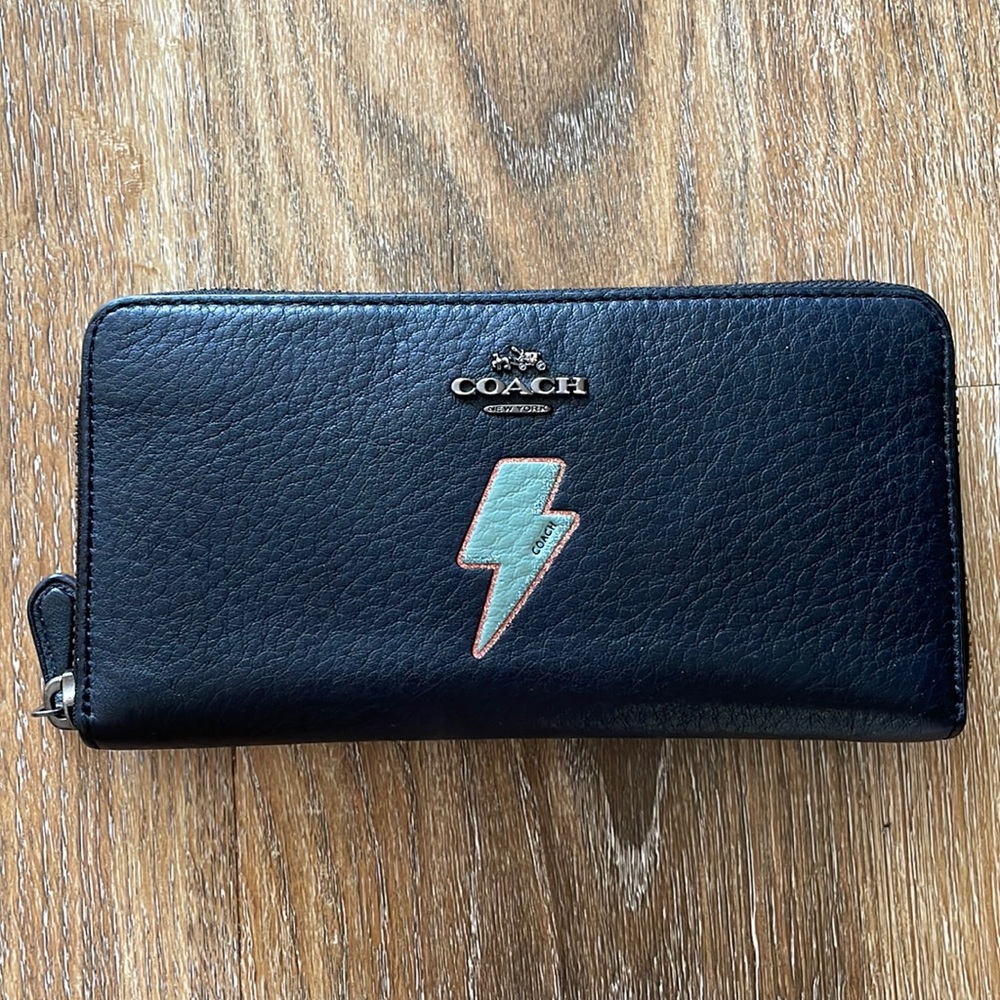 Coach Lightening Bolt Pebbled Leather Zip Around Wallet